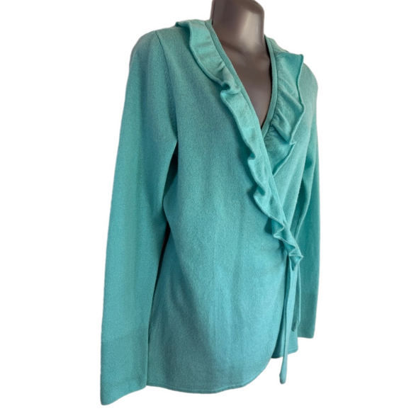 Lilly Pulitzer Light Blue Ruffle Full Wrap Cashmere Long Sleeve Sweater SKU0395 - Picture 3 of 12